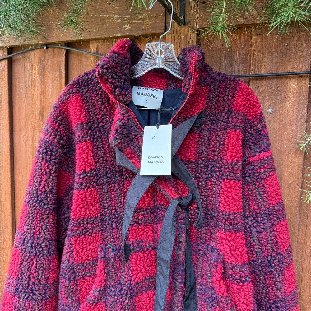 Damson Madder Red & Black Plaid Sherpa Jacket